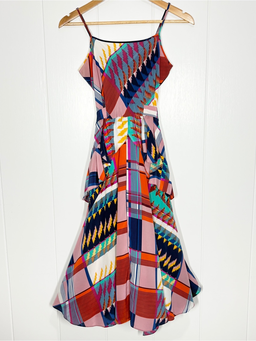 Diane Von Furstenberg Silk Josie Printed Ruffle Midi Sleeveless Dress Size Small